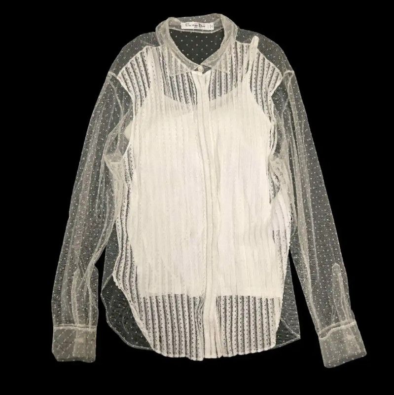 Dior Long Sleeve White Sheer Blouse 0089