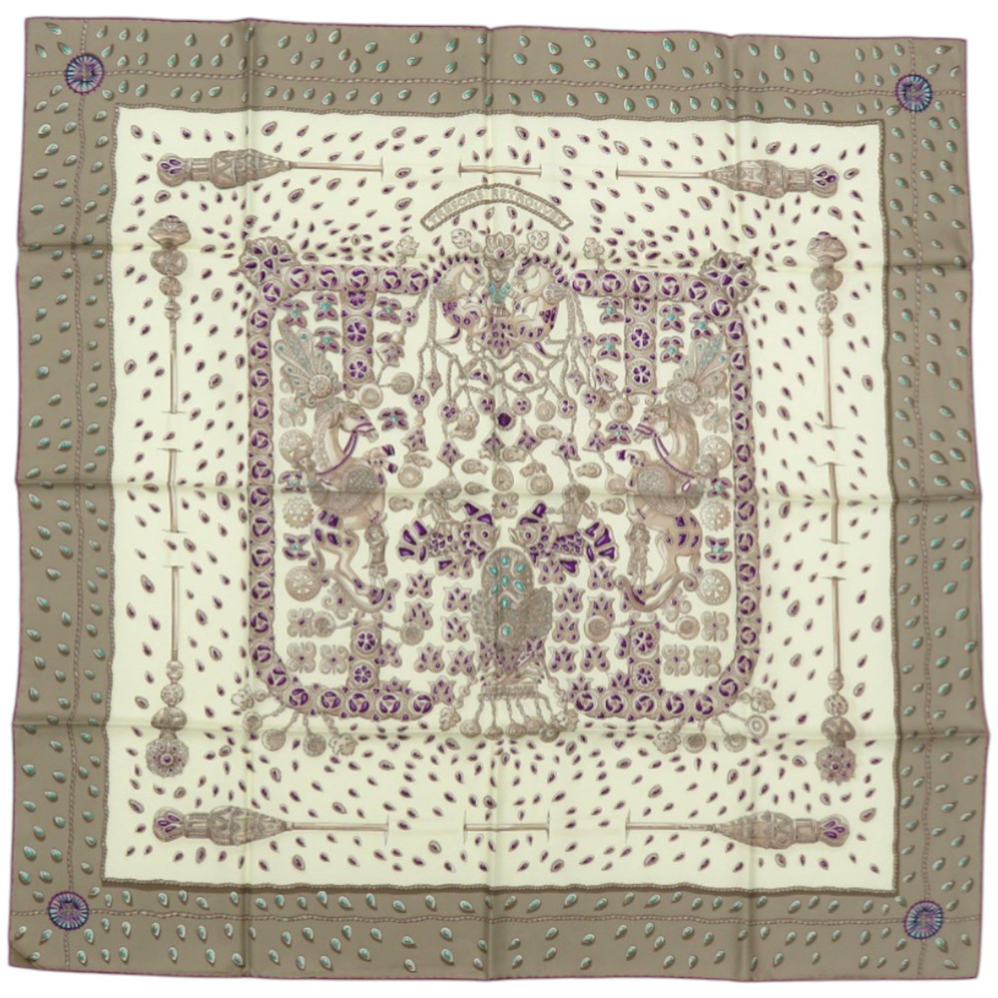 Hermes Hermes Carre 90 "Tresors Retrouves" Silk Cream Scarf/Muffler 0476HERMES Size ONE SIZE - 1 Thumbnail