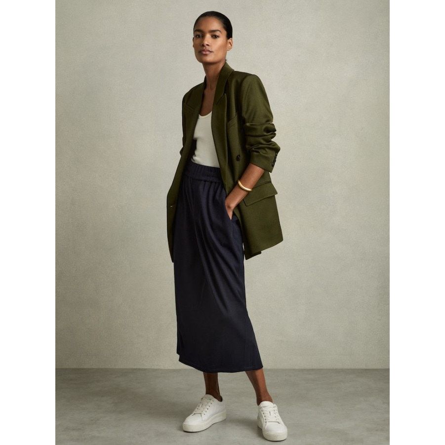 Reiss Reiss Women's Navy Wool-Blend Ruched Jersey Nora Midi Skirt Size 27" / US 4 / IT 40 - 1 Thumbnail