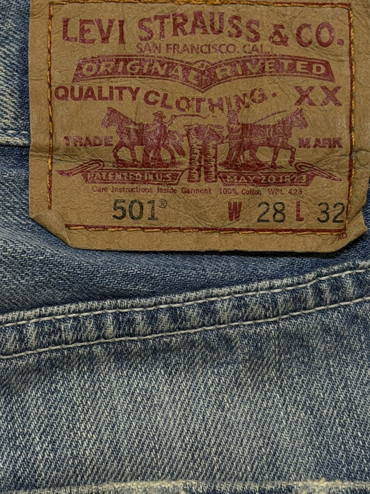 Levi's Vintage Levis 501 Blue Faded Distressed Patch Straight Leg Size US 29 - 6 Thumbnail