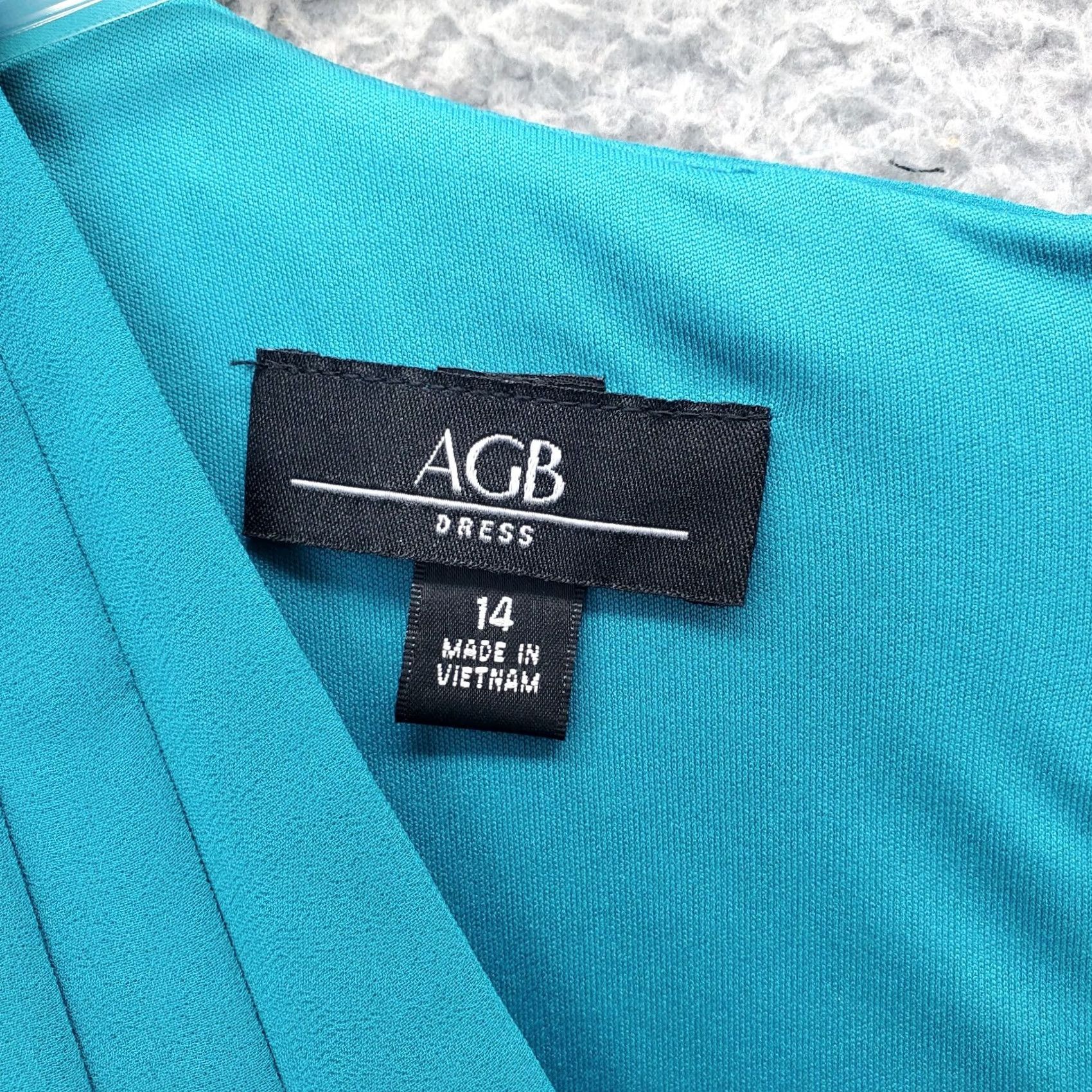 Vintage AGB Womens Size 14 Sheath Dress Green Black Belted Zip V Neck Sleeveless Back Size XL / US 12-14 / IT 48-50 - 4 Thumbnail