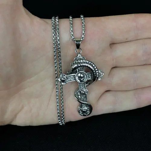 Jewelry Dragon Skull Cross Necklace Punk Chain Size ONE SIZE - 3 Thumbnail