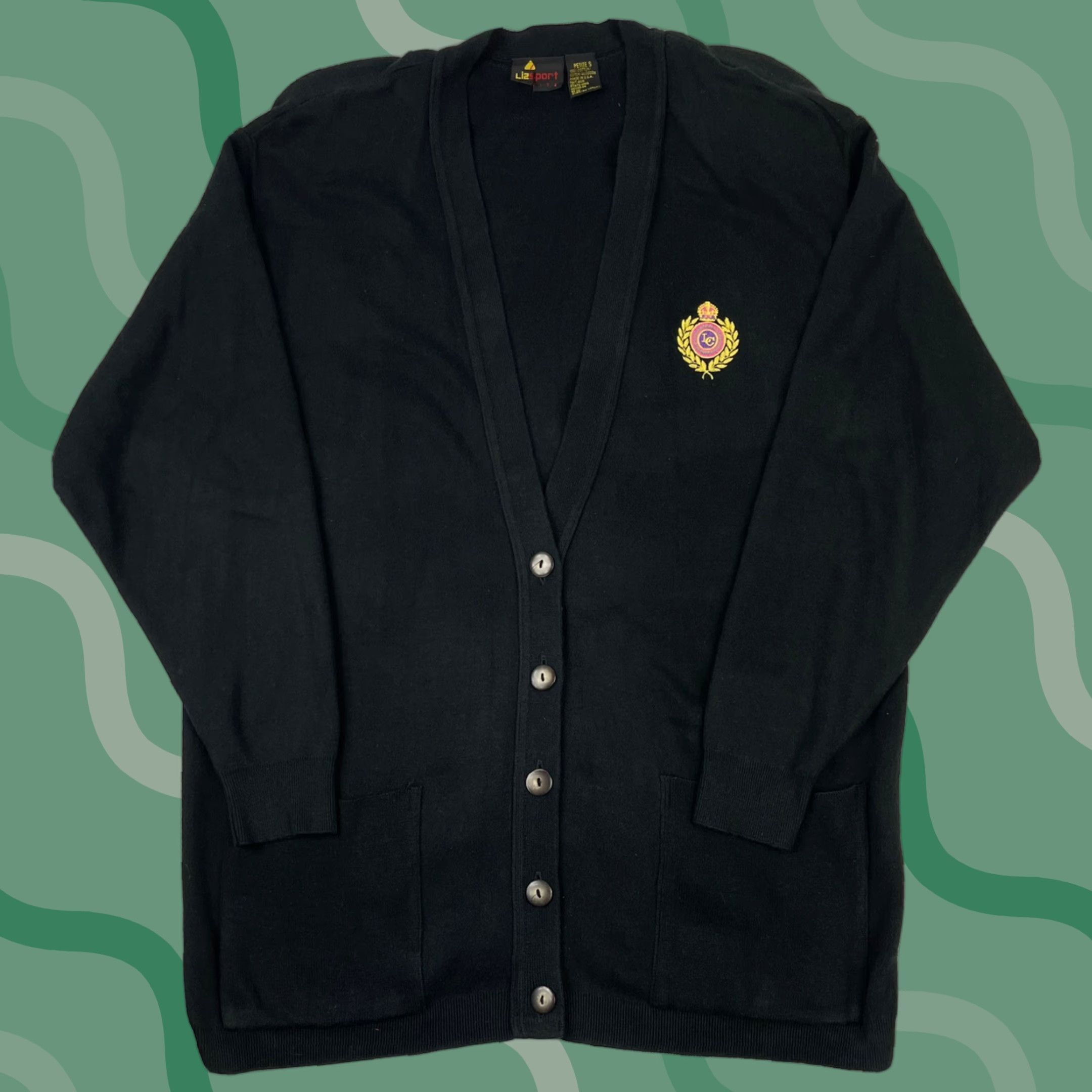 Vintage VINTAGE Liz Sport Cardigan Sweater Black Cable-Knit Sz S Padded Long Sleeve USA Womens Size S / US 4 / IT 40 - 1 Thumbnail