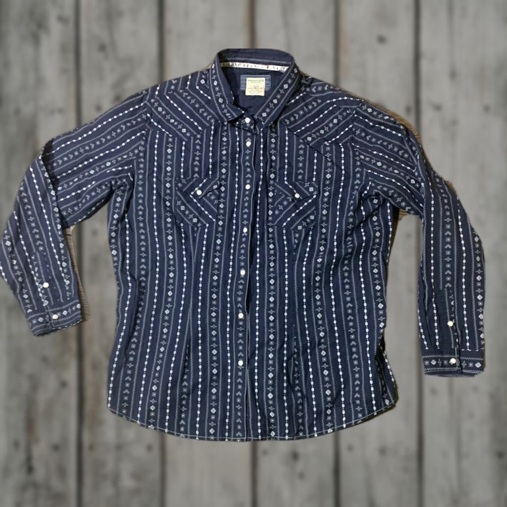 Vintage Panhandle Rough Stock Southwestern Pearl Snap Button-Up Shirt Adult 2XL Blue Size US XXL / EU 58 / 5 - 1 Thumbnail