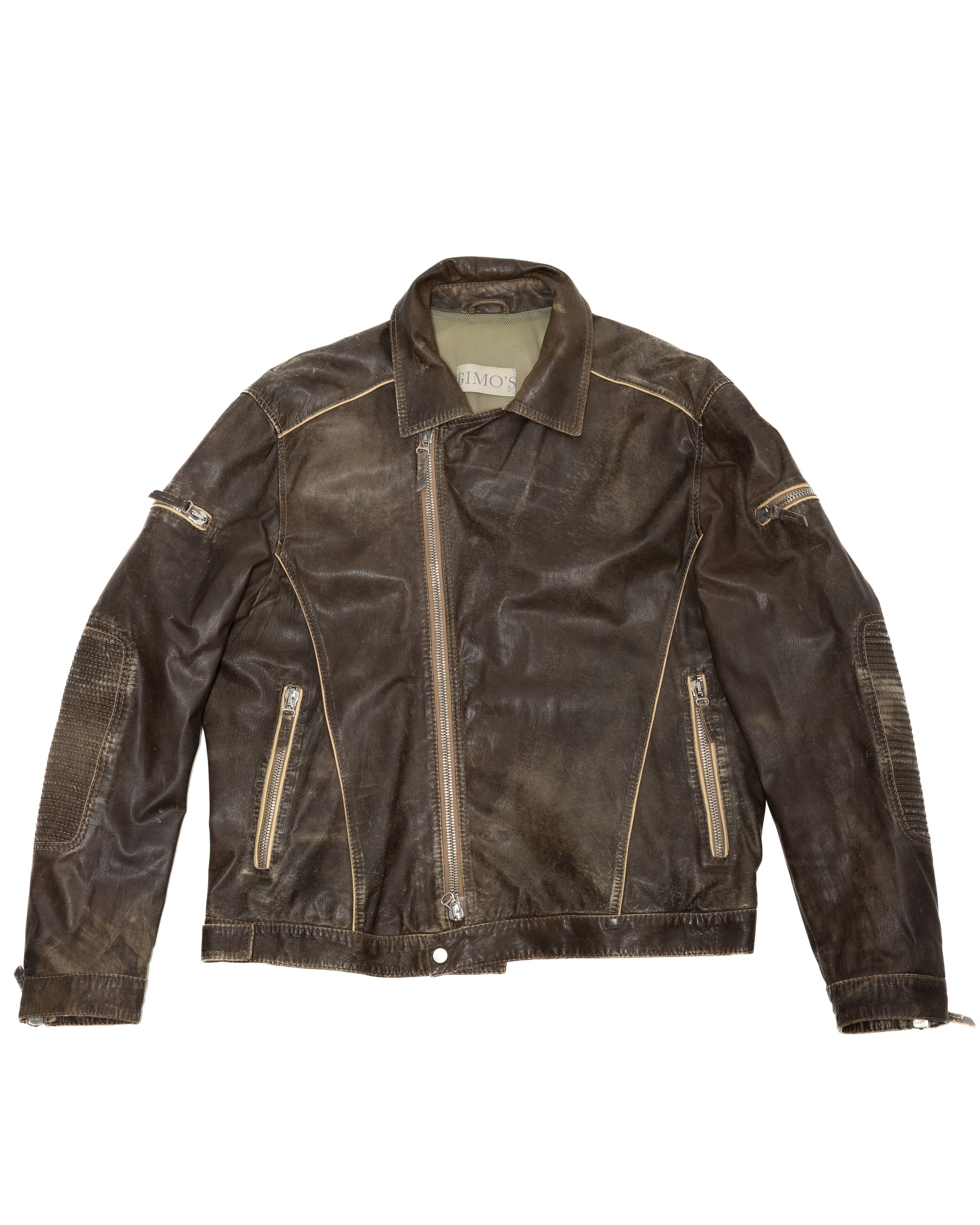 Gimo's GIMO’S Vintage Leather Asymmetric Biker Jacket | Grailed