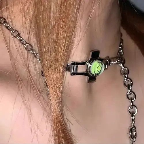 Jewelry Cyber Punk Green Chain New Wave Alien Goth Mech Necklace Size ONE SIZE - 2 Thumbnail