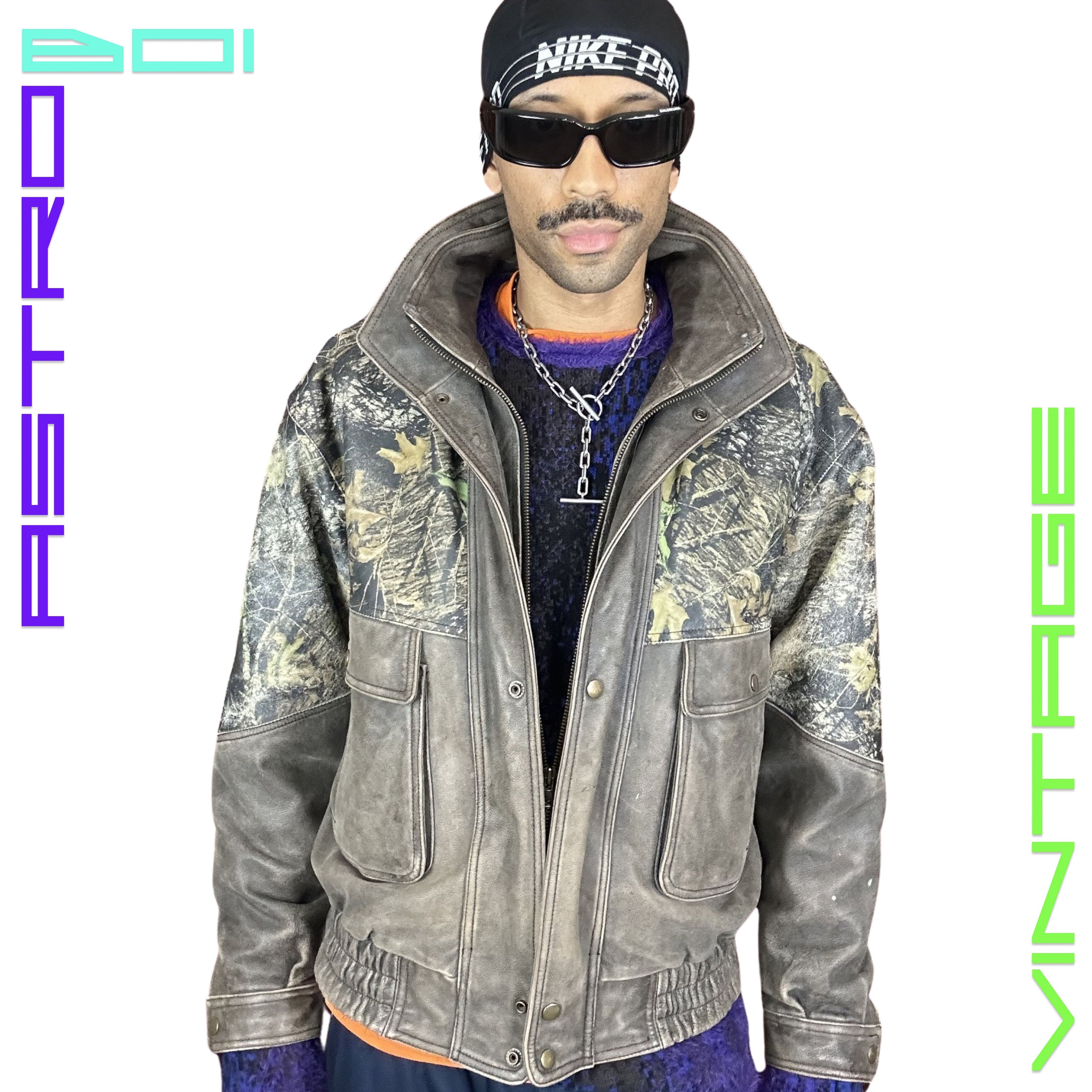 Other WEBER Brown Real Tree Camo Leather Bomber Jacket - Large Size US L / EU 52-54 / 3 - 12 Thumbnail