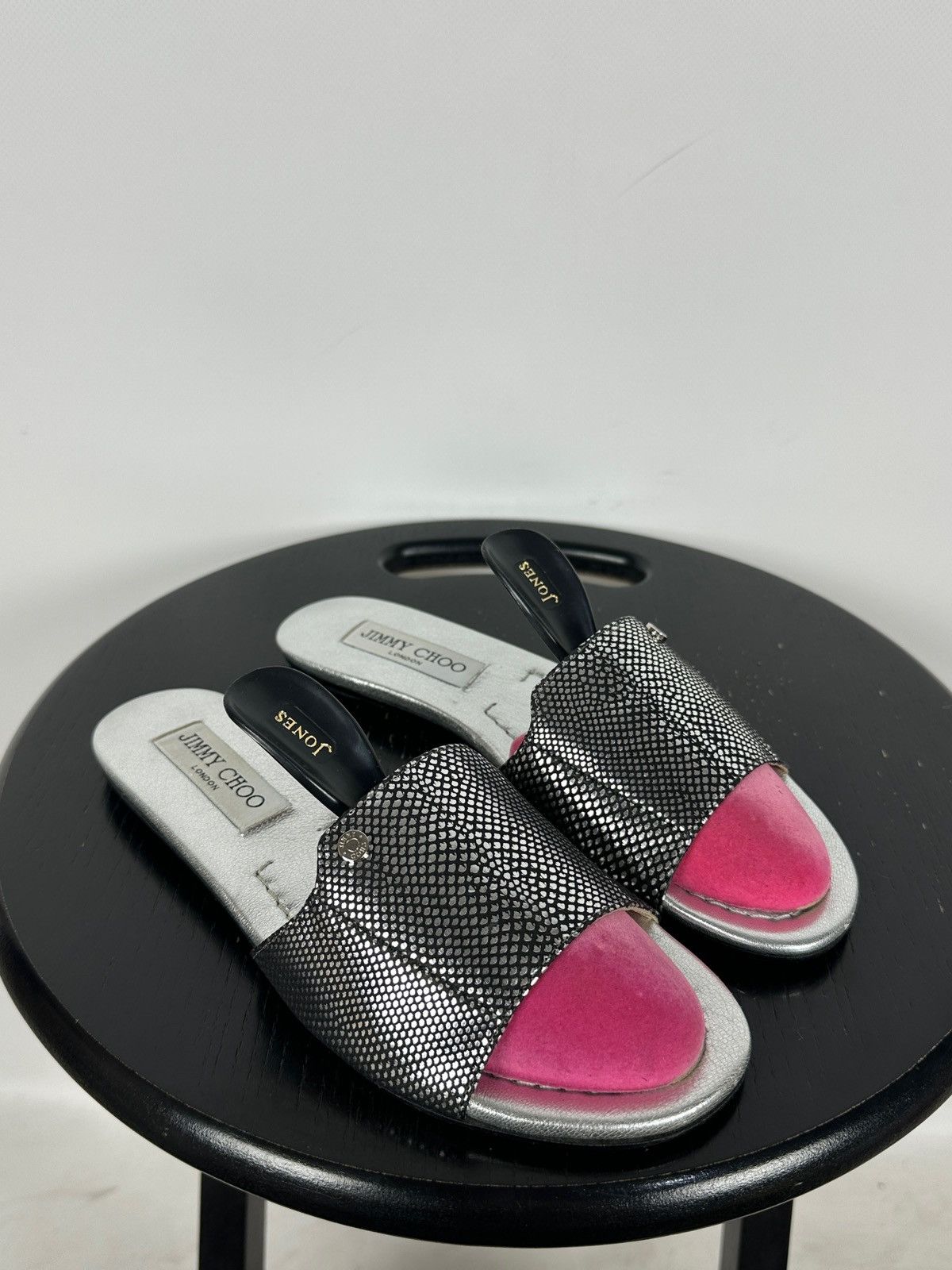 Jimmy Choo Jimmy Choo Metallic Black Snake Leather Slides Sandals Size US 6 / IT 36 - 1 Thumbnail