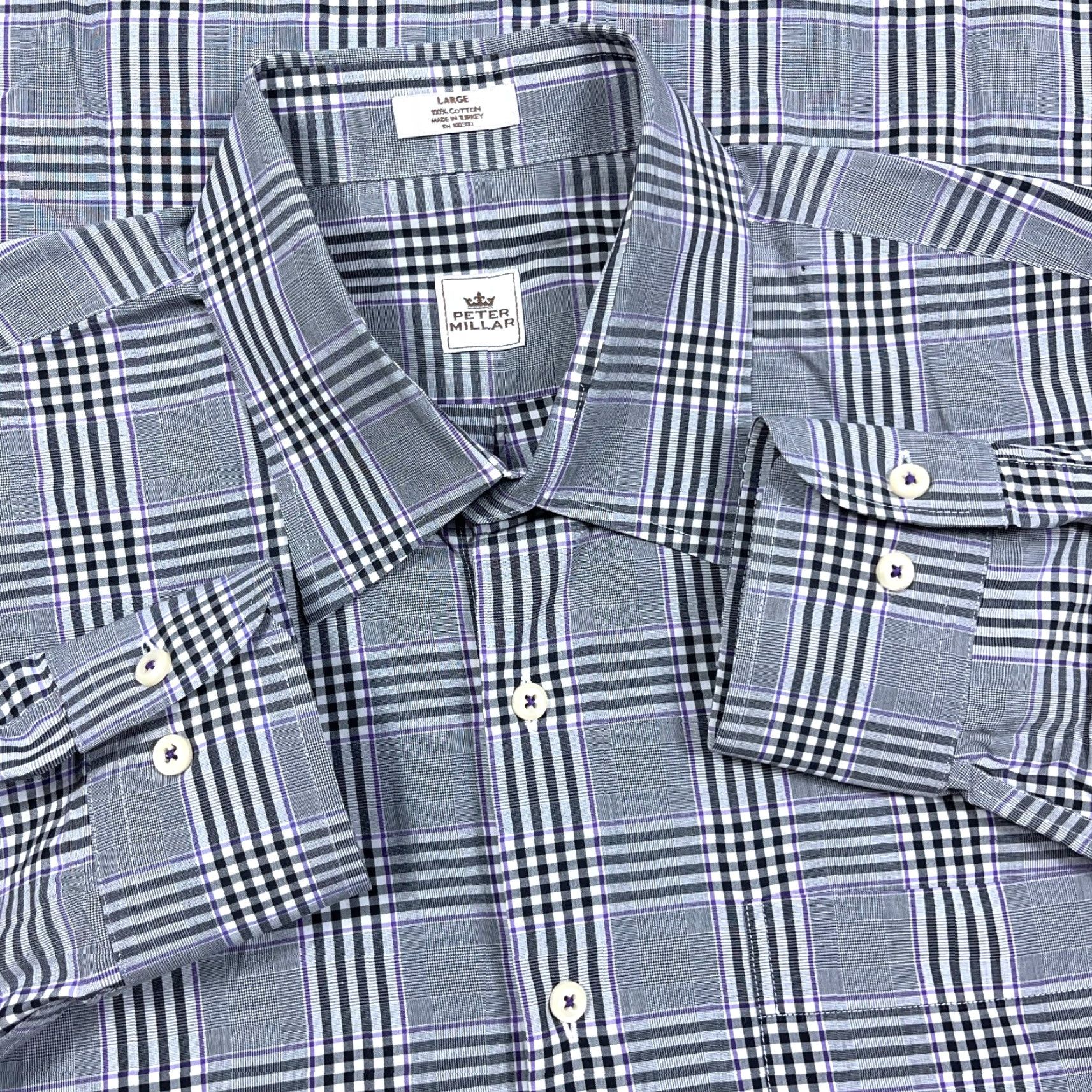 Peter Millar Peter Millar Shirt Men Large Black Plaid Button-Up Glen Dress Poplin Size 42R - 2 Thumbnail