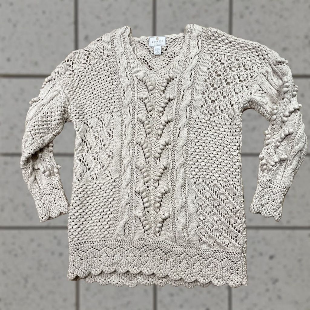 Express VINTAGE EXPRESS TRICOT Crochet Silk Tunic Sweater Dress Women M Cream Boho Hand Knit Shirt Size M / US 6-8 / IT 42-44 - 1 Thumbnail