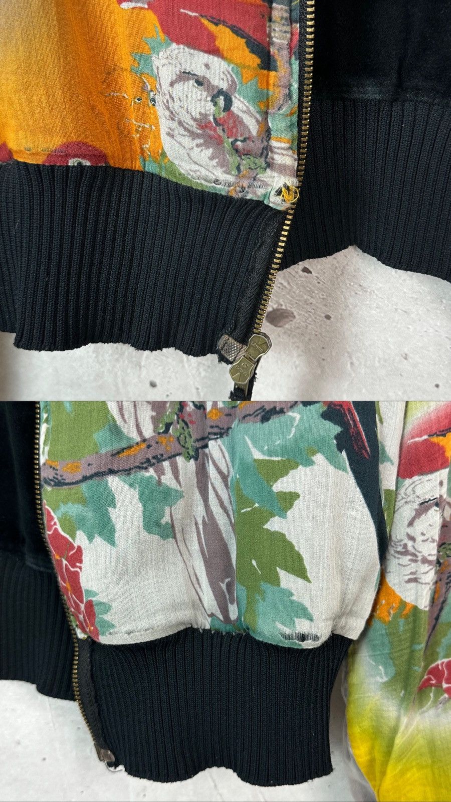 Vintage Jean Paul Gaultier Soleil Vintage Parrots Velour WMNS Bomber Size L / US 10 / IT 46 - 19 Thumbnail