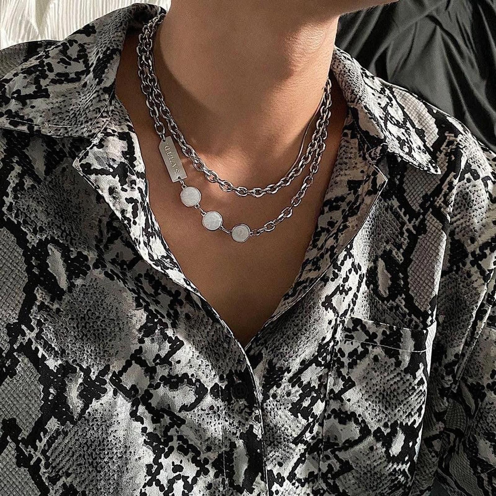 Jewelry Silver Three Circles Men's Necklace Size ONE SIZE - 1 Thumbnail