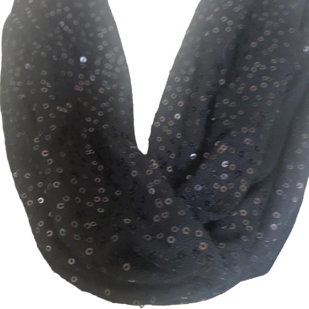 Designer CT831 Ladies Black Sequined Fringed Scarf Size ONE SIZE - 2 Thumbnail