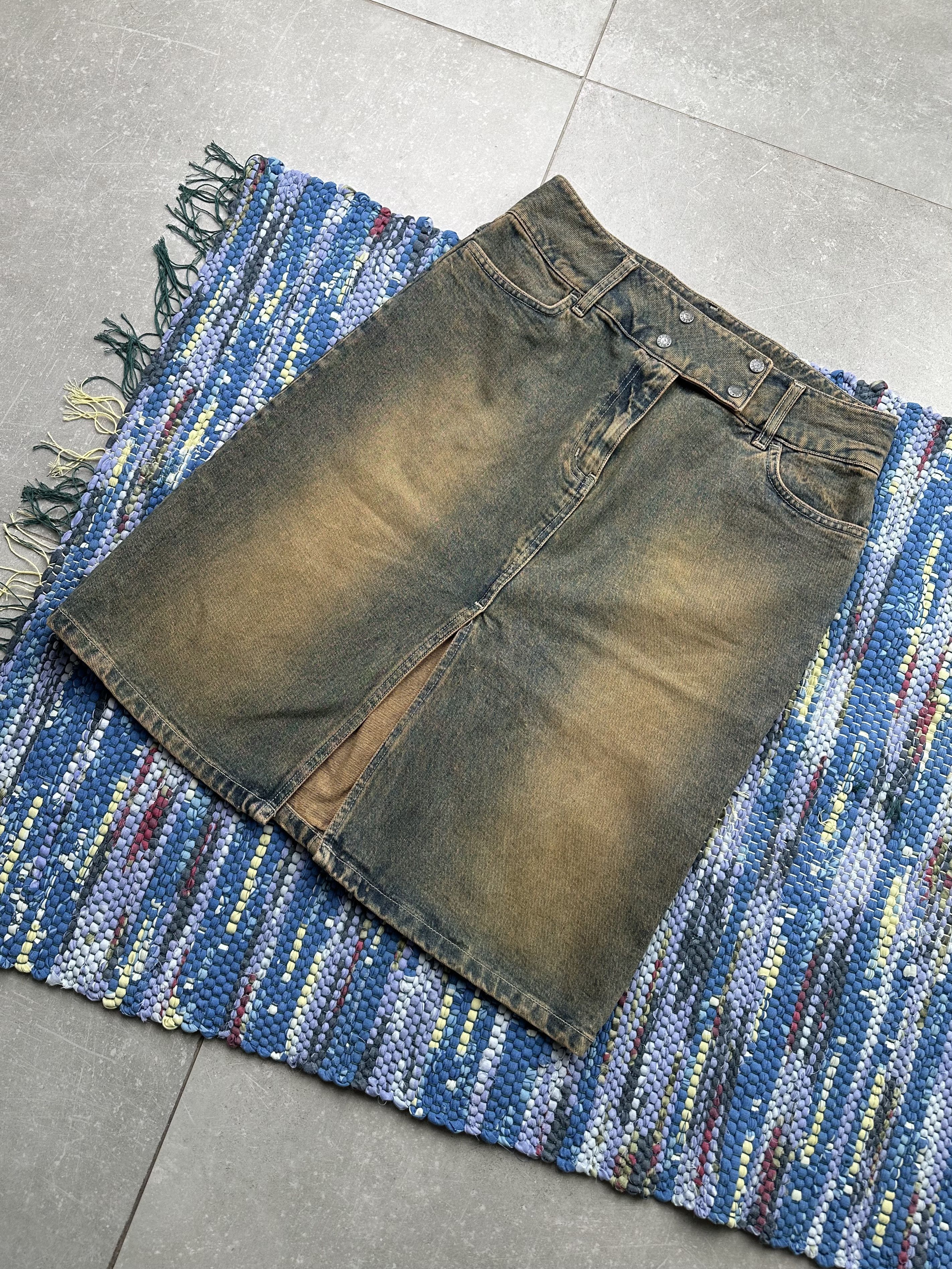 image of Avant Garde x Vintage Midi Denim Skirt in Brown, Women's (Size 28)
