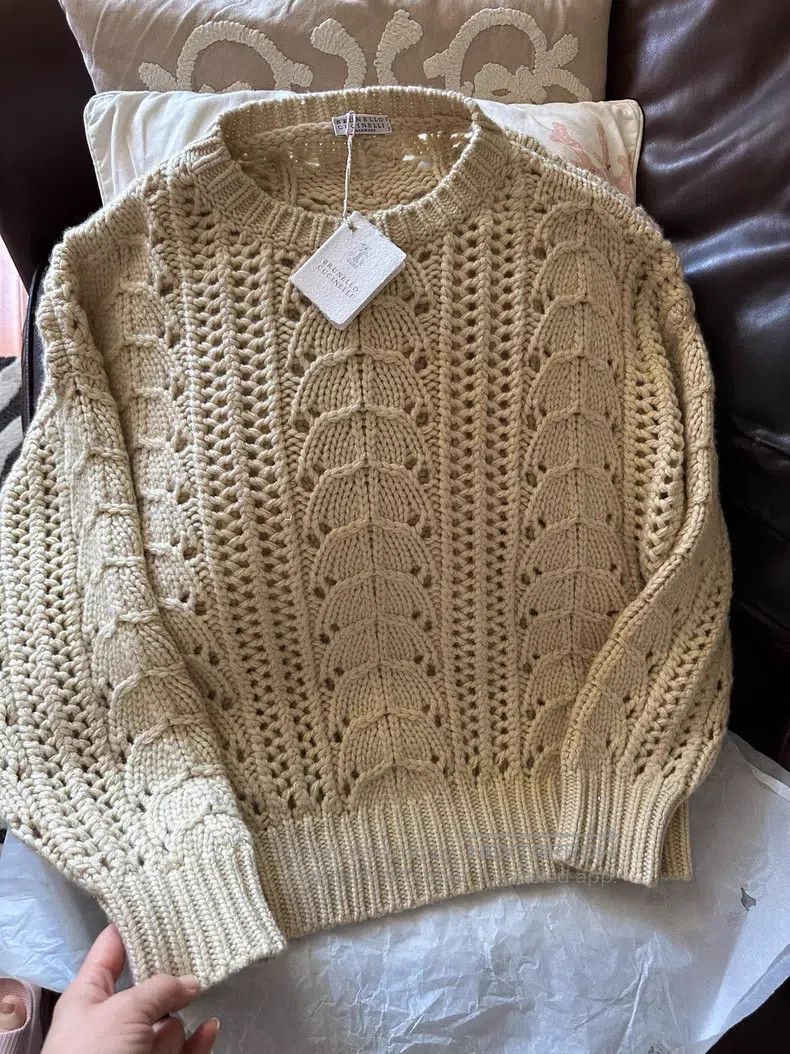 Brunello Cucinelli brunello cucinelli Cashmere Silk Sequin Openwork Sweater Size XS / US 0-2 / IT 36-38 - 1 Thumbnail
