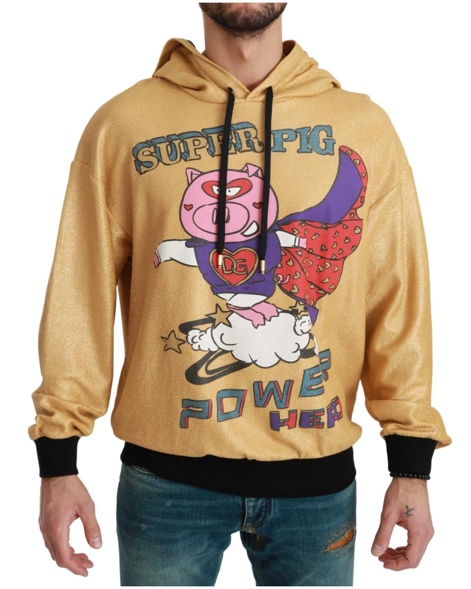 Image of Dolce Gabbana Year Of The Pig Hooded Sweater in Gold, Men's (Size XS)