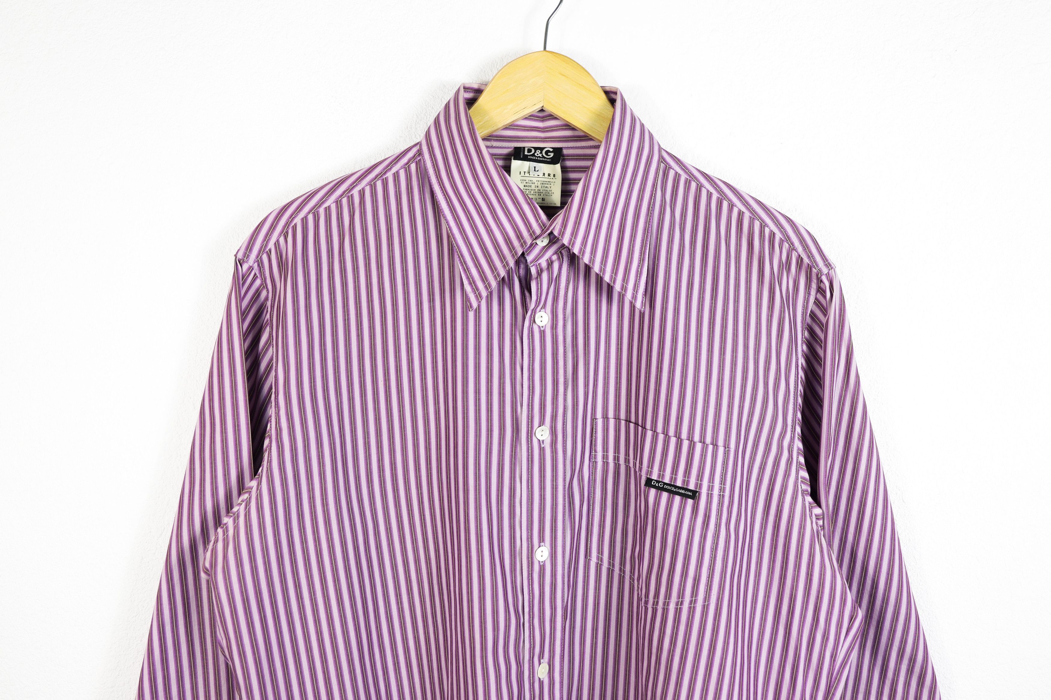 Dolce & Gabbana Dolce & Gabbana Pocket Logo Tab Purple Striped Shirt L Size US L / EU 52-54 / 3 - 2 Thumbnail