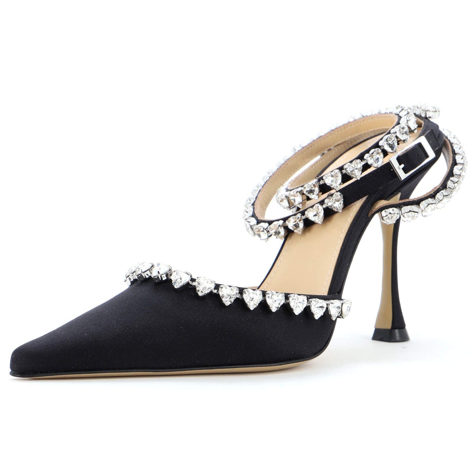image of Mach&mach Women's Audrey Ankle Strap Pumps Satin None Shoes in Black (Size 6)