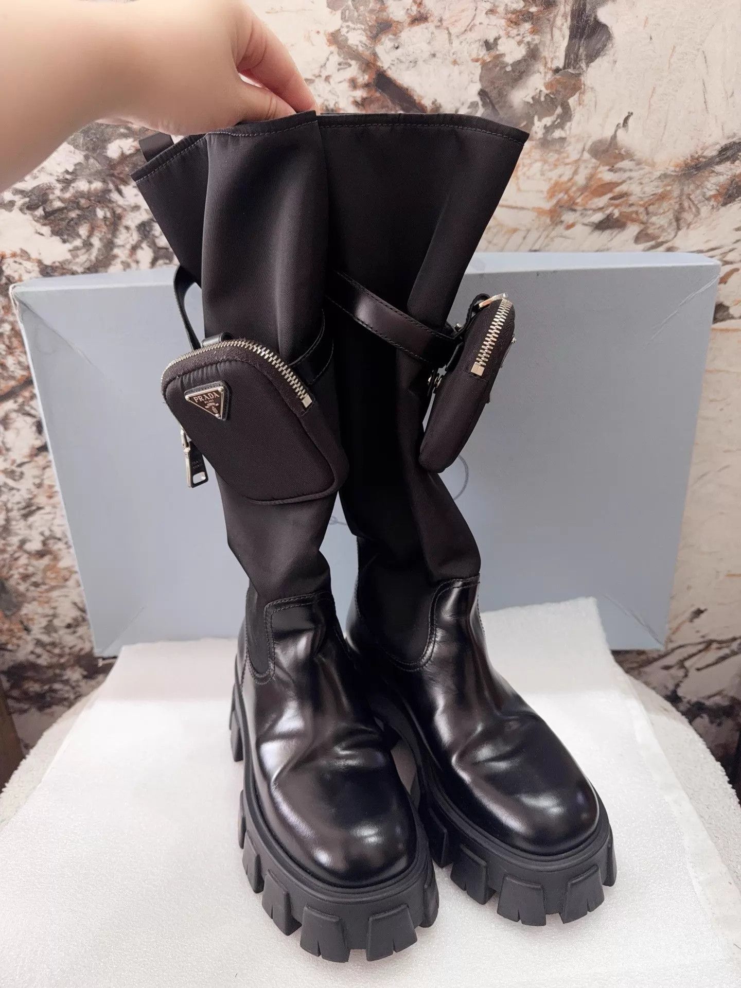 Prada Prada Nylon Tall Boots 37 98 New With Accessories Size US 6.5 / IT 36.5 - 1 Thumbnail