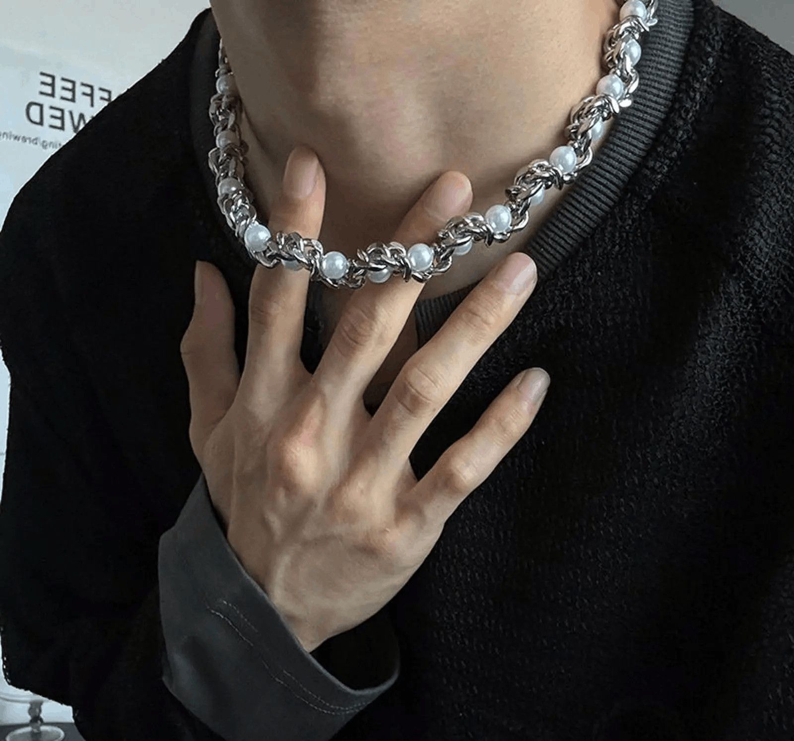 Japanese Brand Silver Chain Pearl Necklace, Chunky Statement Jewelry Size ONE SIZE - 1 Thumbnail