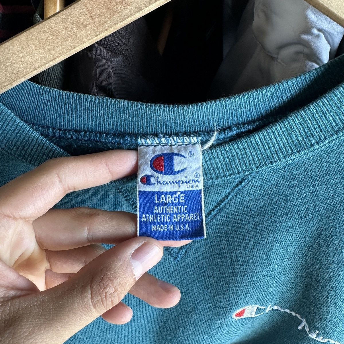Champion Vintage 90s Champion Green Pullover Sweatshirt Crew USA Size US L / EU 52-54 / 3 - 8 Thumbnail