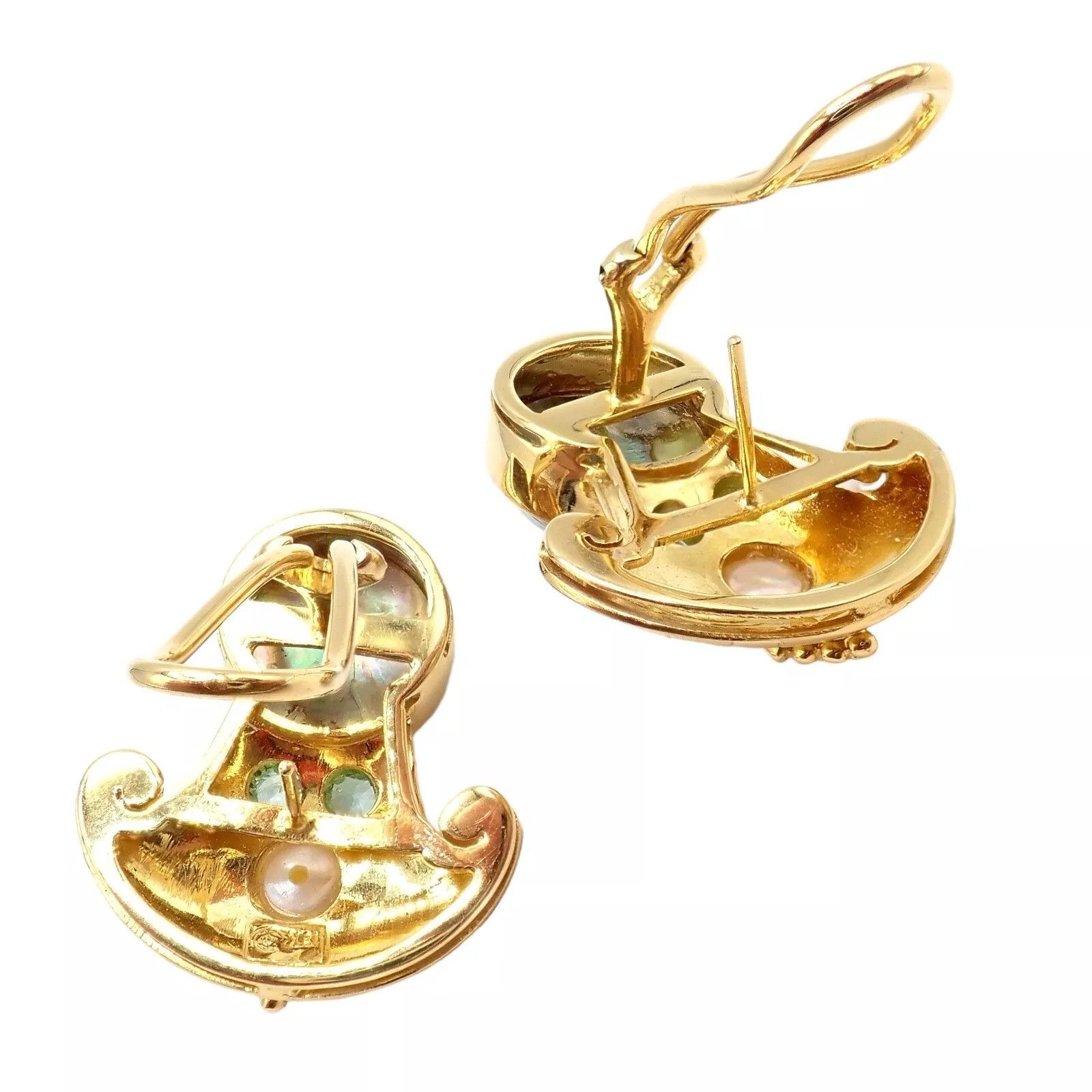 Vintage Paula Crevoshay Gold Abalone Pearl Blue Gemstone Earrings Size ONE SIZE - 11 Thumbnail