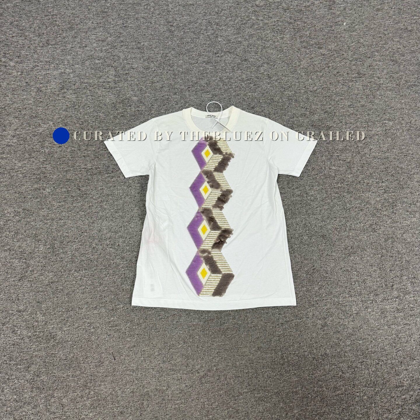 Miu Miu White Side Purple Diamond Print T-shirt