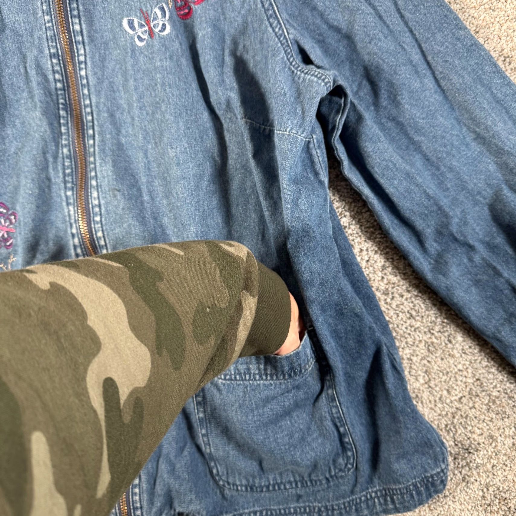 Basic Editions Basic Editions Jacket Women 1X Plus Size Denim Zip Front Floral Butterfly Embroidered Blue Size XL / US 12-14 / IT 48-50 - 6 Thumbnail