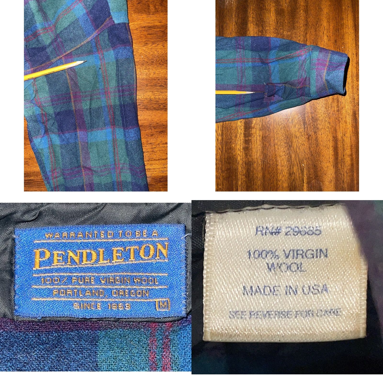 Pendleton PENDLETON 100% Virgin Wool Button-Up Shirt USA Made, Plaid, Holes, Crafting Project - Mens Size US M / EU 48-50 / 2 - 8 Thumbnail