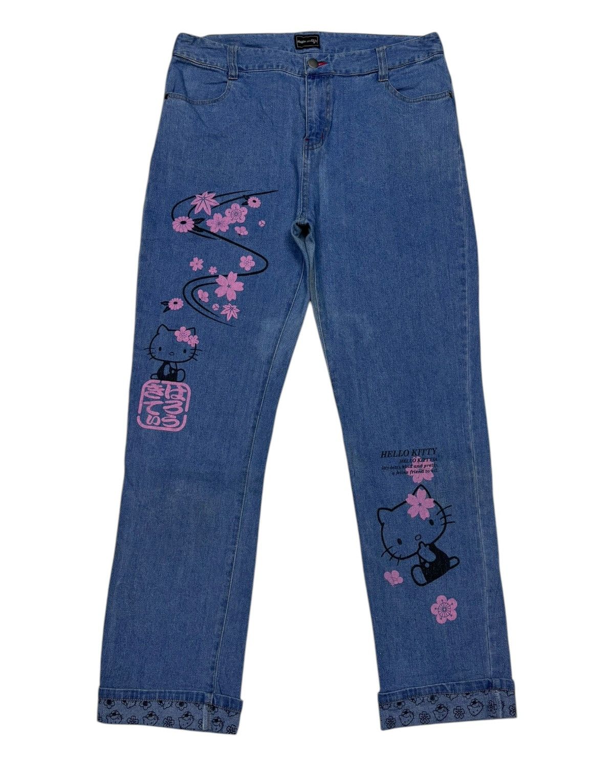 Cartoon Network × Star Of Hollywood × Vintage 🔥VINTAGE HELLO KITTY PRINTED DENIM JEANS Size 32" / US 10 / IT 46 - 1 Thumbnail