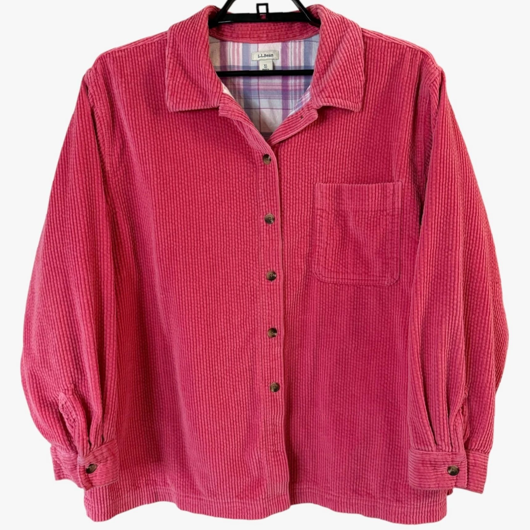 Vintage L.L. Bean Corduroy Shirt Jacket Pink Women's XL Petite Shacket Button-Up Lined Flannel Pockets Corduroy Shacket Womens Small to XL Size XL / US 12-14 / IT 48-50 - 2 Thumbnail