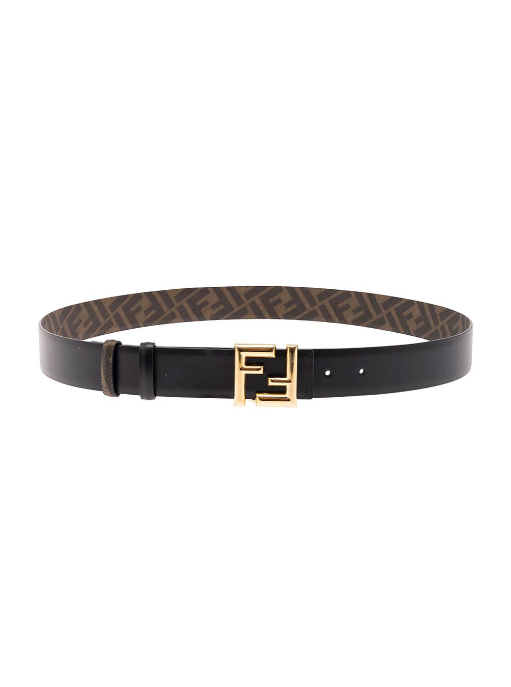 Brown Reversible Belt with FF Buckle in Smooth Leather Man