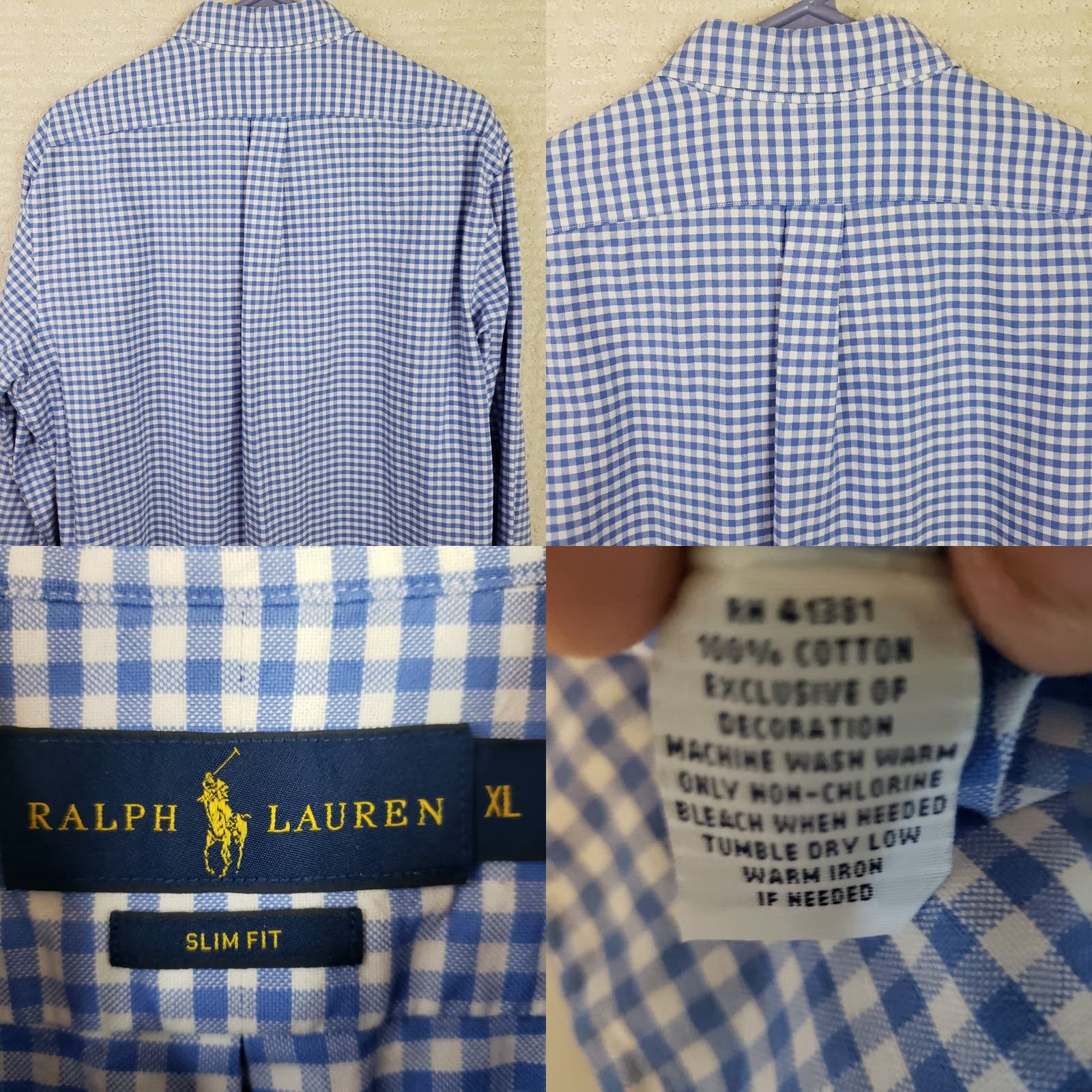Ralph Lauren Ralph Lauren Mens XL Blue White Check Long Sleeve Slim Stretch Oxford Shirt Size US XL / EU 56 / 4 - 8 Thumbnail