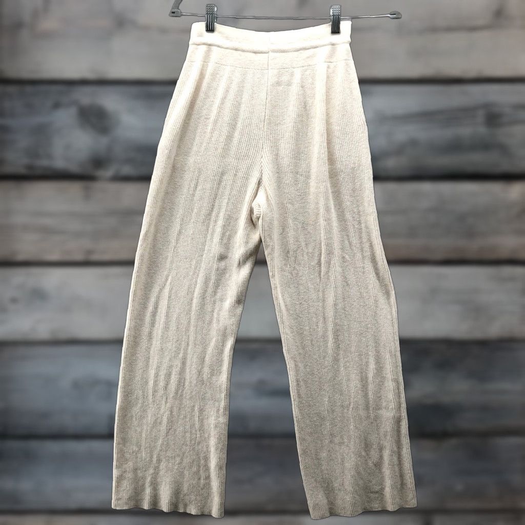 Lou & Grey Uniqlo Wide-Leg Knit Sweater Pants Womens XS Beige Stretch Pockets Comfort Elastic Waist Fall Winter Spring Size S / US 4 / IT 40 - 1 Thumbnail
