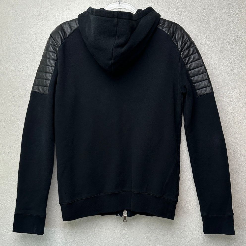 Balmain Balmain Black Moto Hoodie Leather-Shoulder Zip Sweatshirt M Size US M / EU 48-50 / 2 - 5 Thumbnail