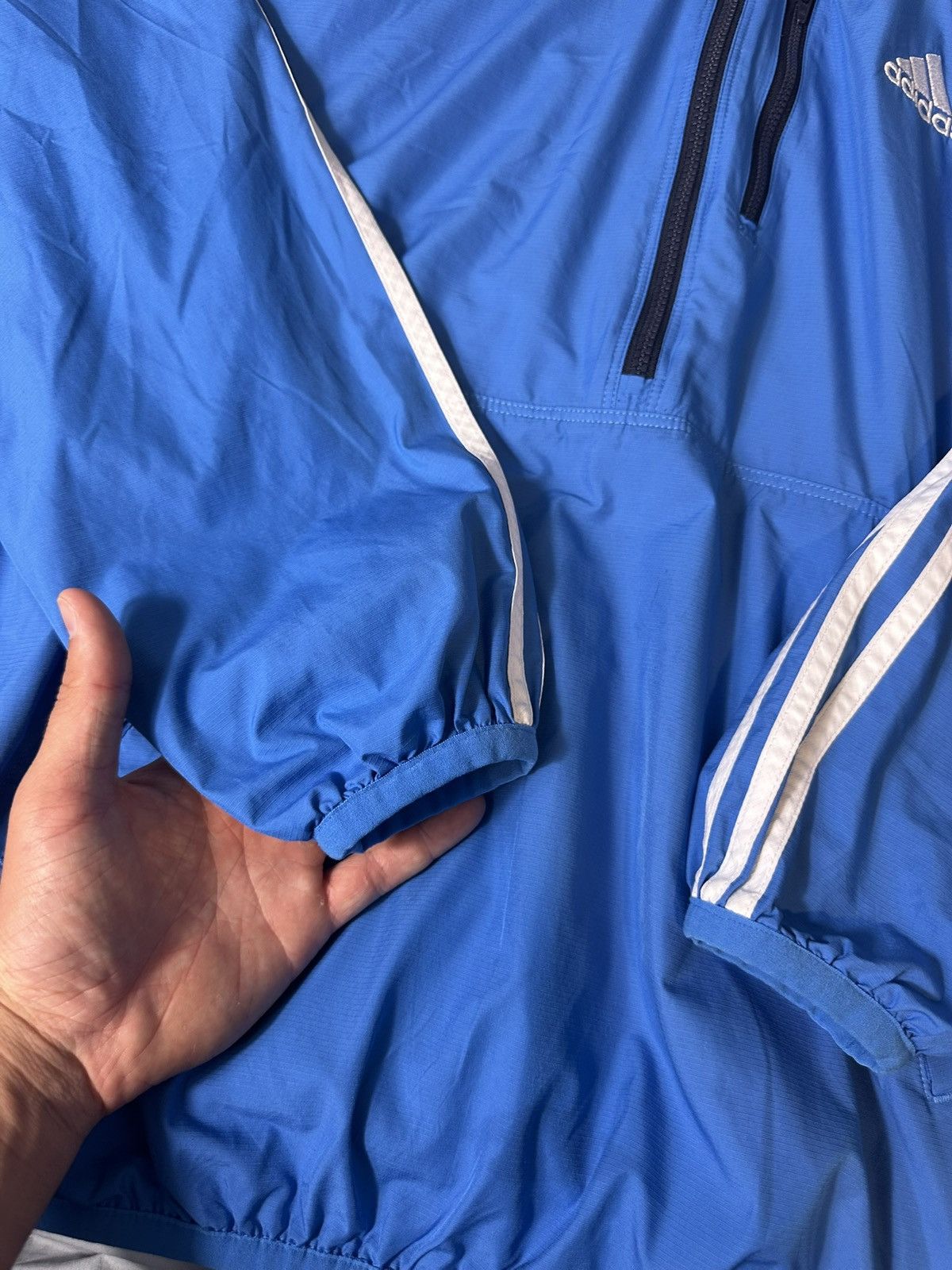 Adidas × Vintage Adidas Windbreaker Hoodie Blue 3-Stripes Pullover Jacket Size US M / EU 48-50 / 2 - 4 Thumbnail