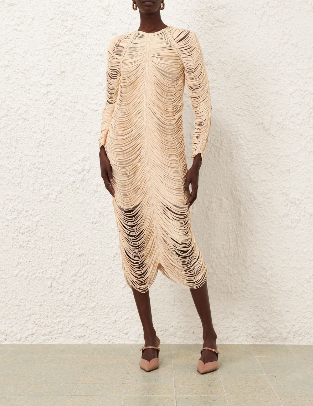 Zimmermann oc11z0925 Pavilion Rouleaux Midi Dress in Beige Size XS / US 0-2 / IT 36-38 - 2 Thumbnail