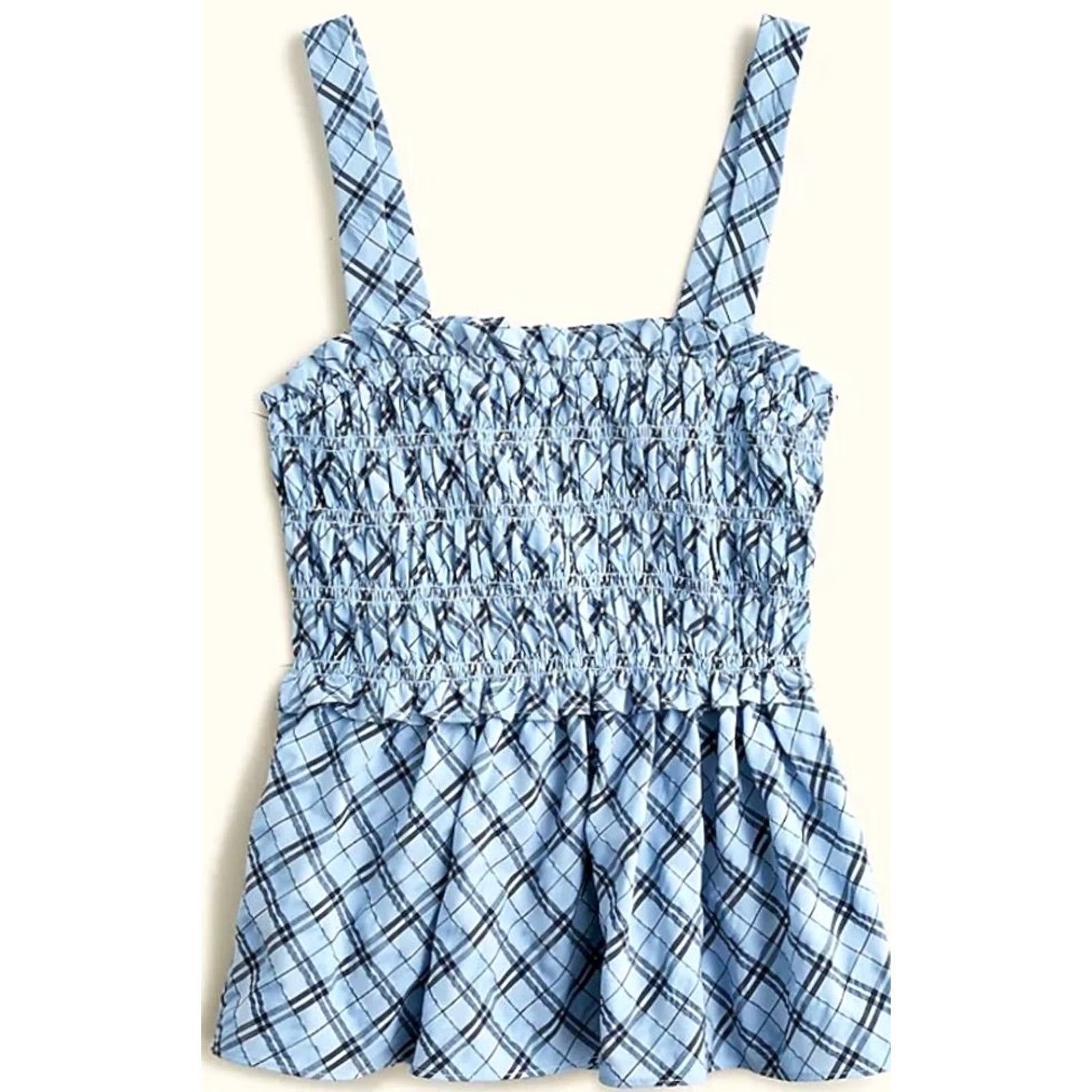 J.Crew J Crew Women's Tank Top M Blue Plaid Smocked Size M / US 6-8 / IT 42-44 - 4 Thumbnail