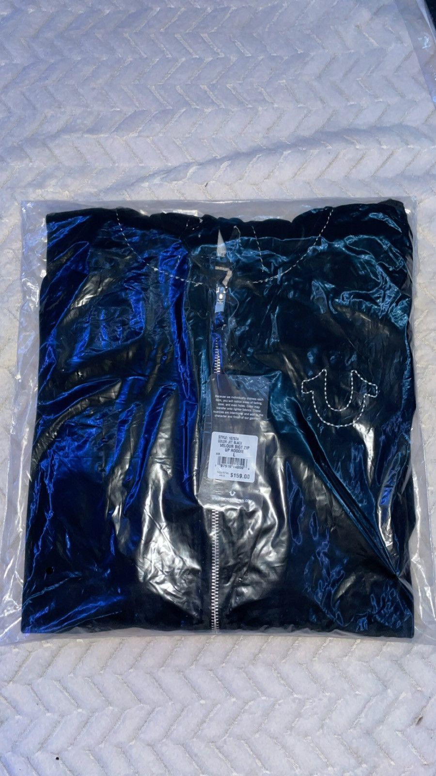image of True Religion Velour Bigt Zip Up Hoodie in Black, Men's (Size Large)