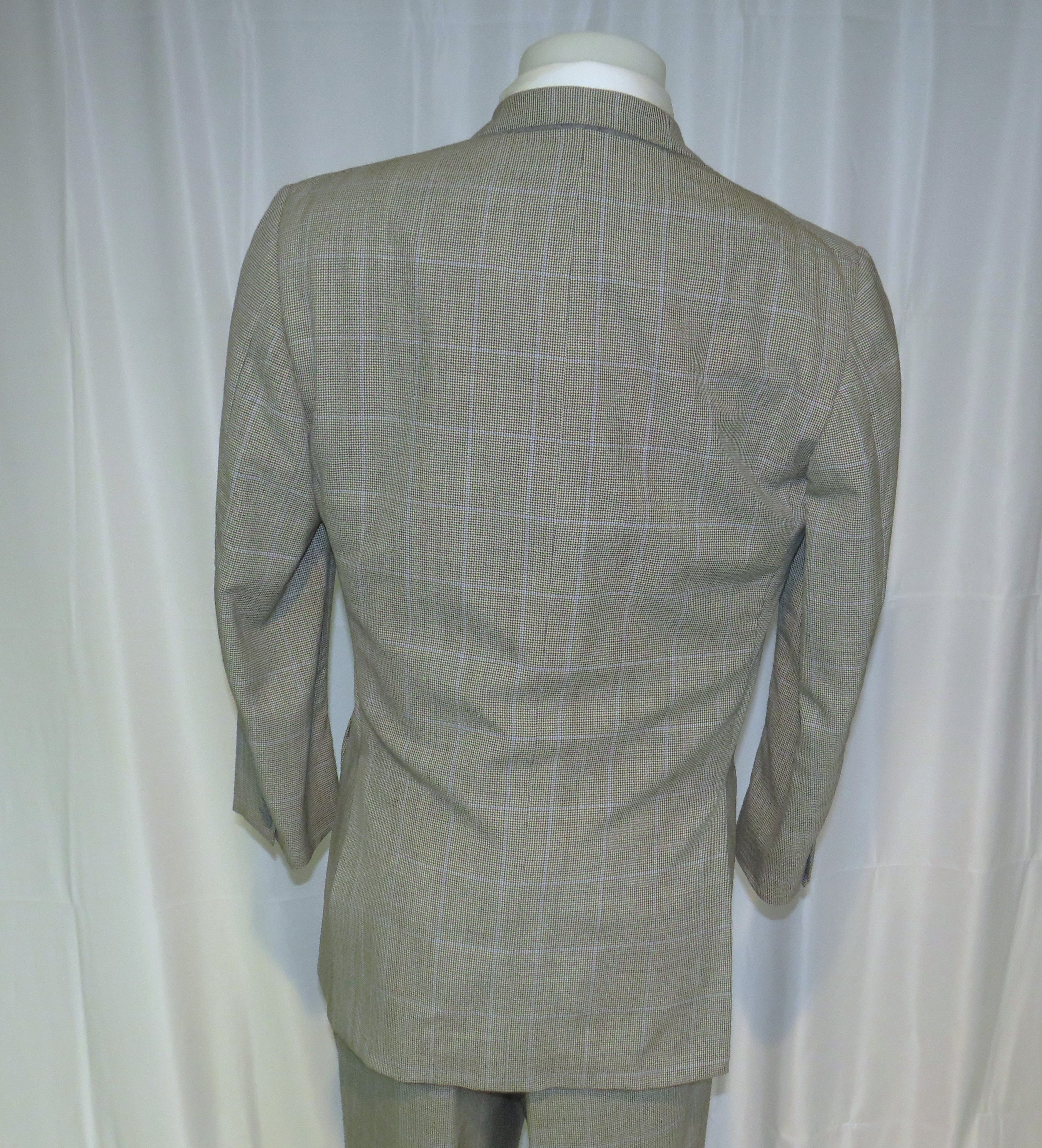 Alan Flusser Gray Houndstooth Overplaid Two Button Suit 40R Size 40L - 15 Thumbnail