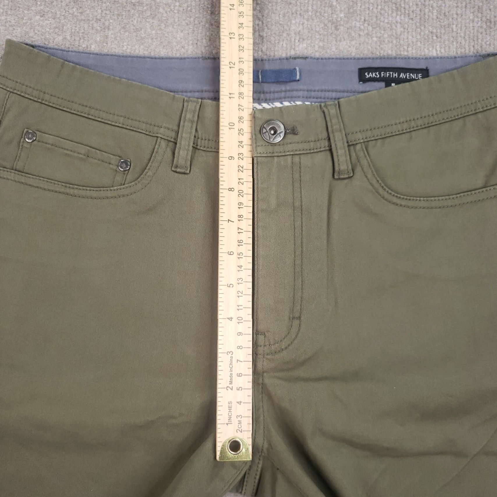 Saks Fifth Avenue Saks Fifth Avenue Men's Green Chino Pants 32x31 Straight Leg Stretch Size US 32 / EU 48 - 7 Thumbnail