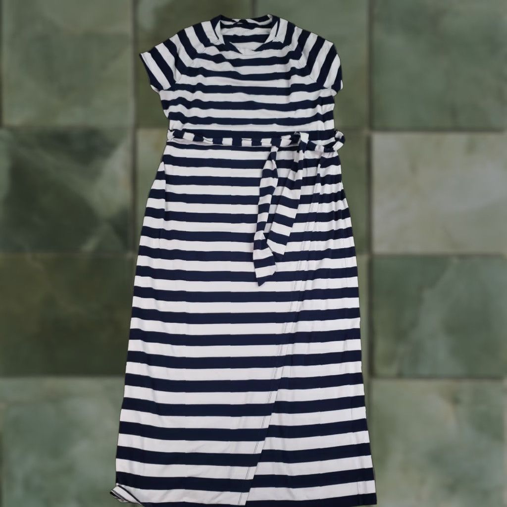 Brooks Brothers Womens Brook Brothers Maxi Dress Extra Large XL Blue White Striped Belted Half Wrap Size XL / US 12-14 / IT 48-50 - 1 Thumbnail
