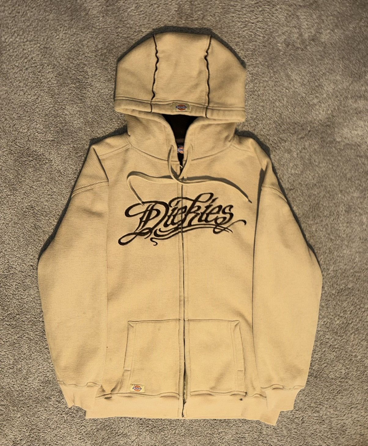 Image of Vintage Dickies Zip Up Hoodie in Light Brown, Men's (Size XL)