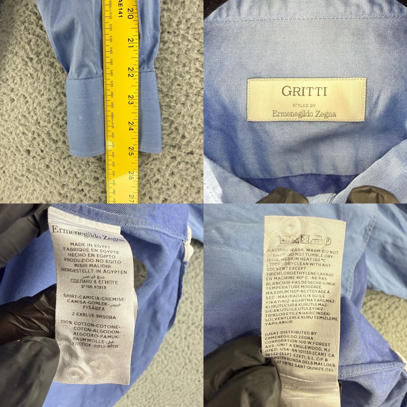 Ermenegildo Zegna Gritti Shirt Mens 16.5 Blue Twill Cotton Dress Ermenegildo Zegna Dress Shirt Mens 16.5 Blue Twill Cotton Size 46R - 8 Thumbnail