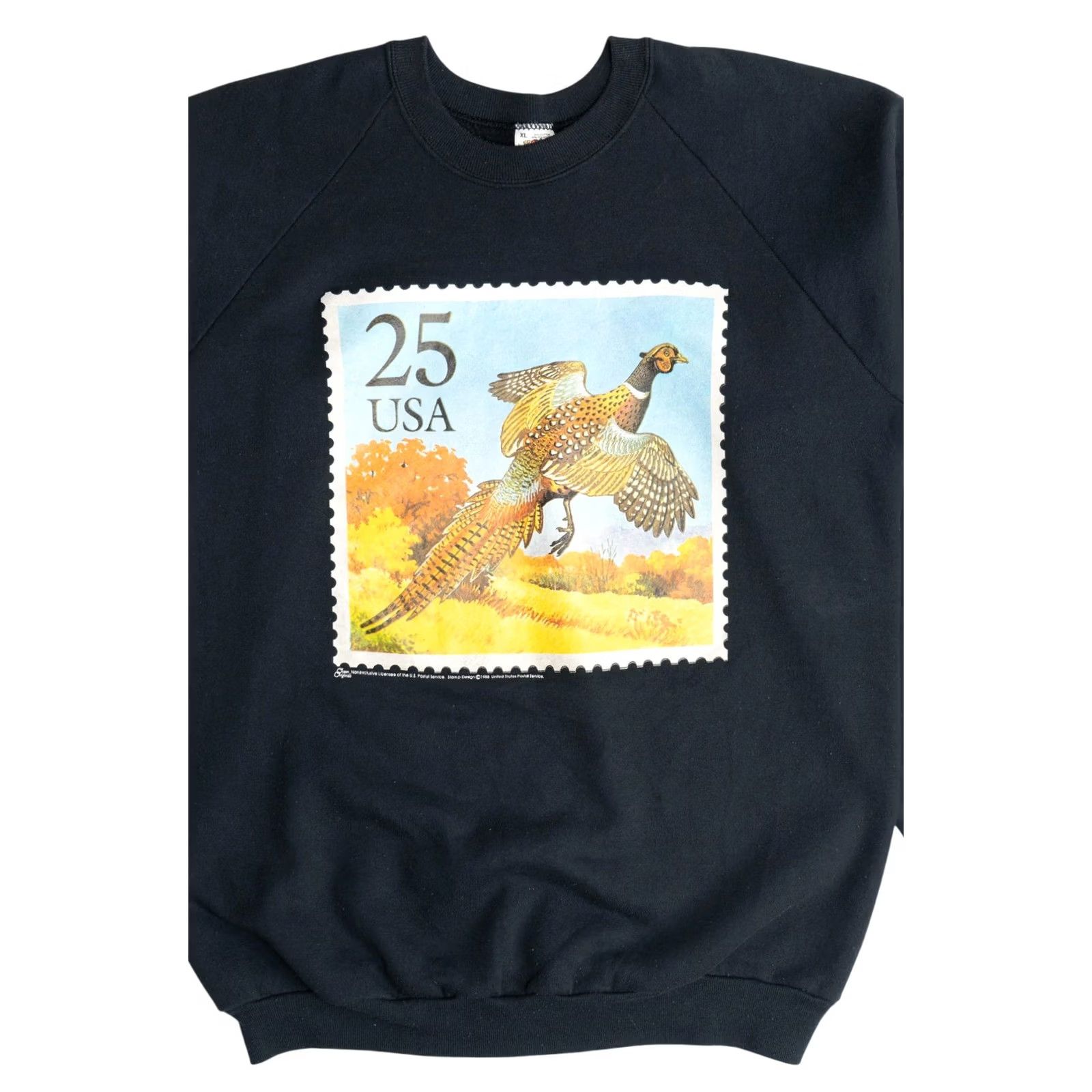 Fruit Of The Loom Vintage Pheasant USA Postage Stamp Sweatshirt 1990s XS-XL Black Cotton / Polyester Fruit of the Loom Mens Ladies Womens Boys Girls Size US XL / EU 56 / 4 - 2 Thumbnail