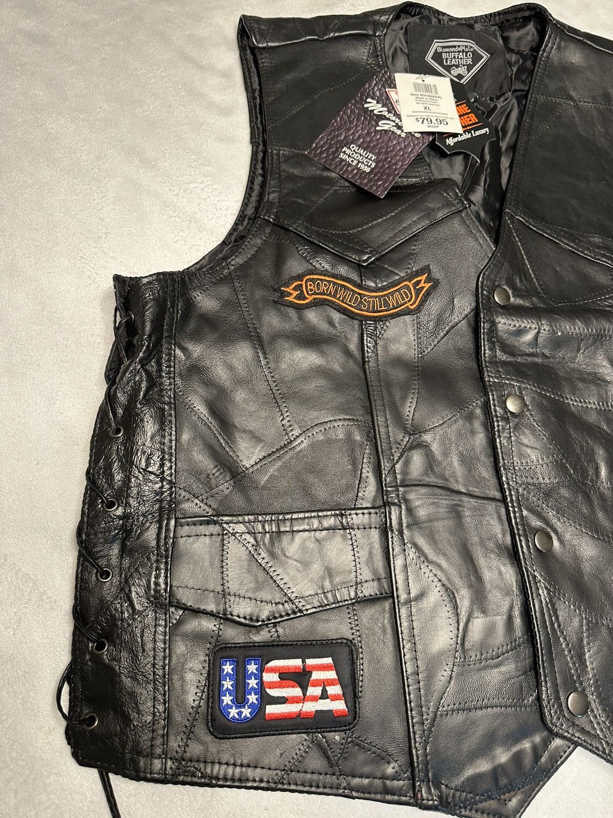 Other NWT Buffalo Leather Diamond Plate Motorcycle Vest-Patches-XL Size US XL / EU 56 / 4 - 2 Thumbnail