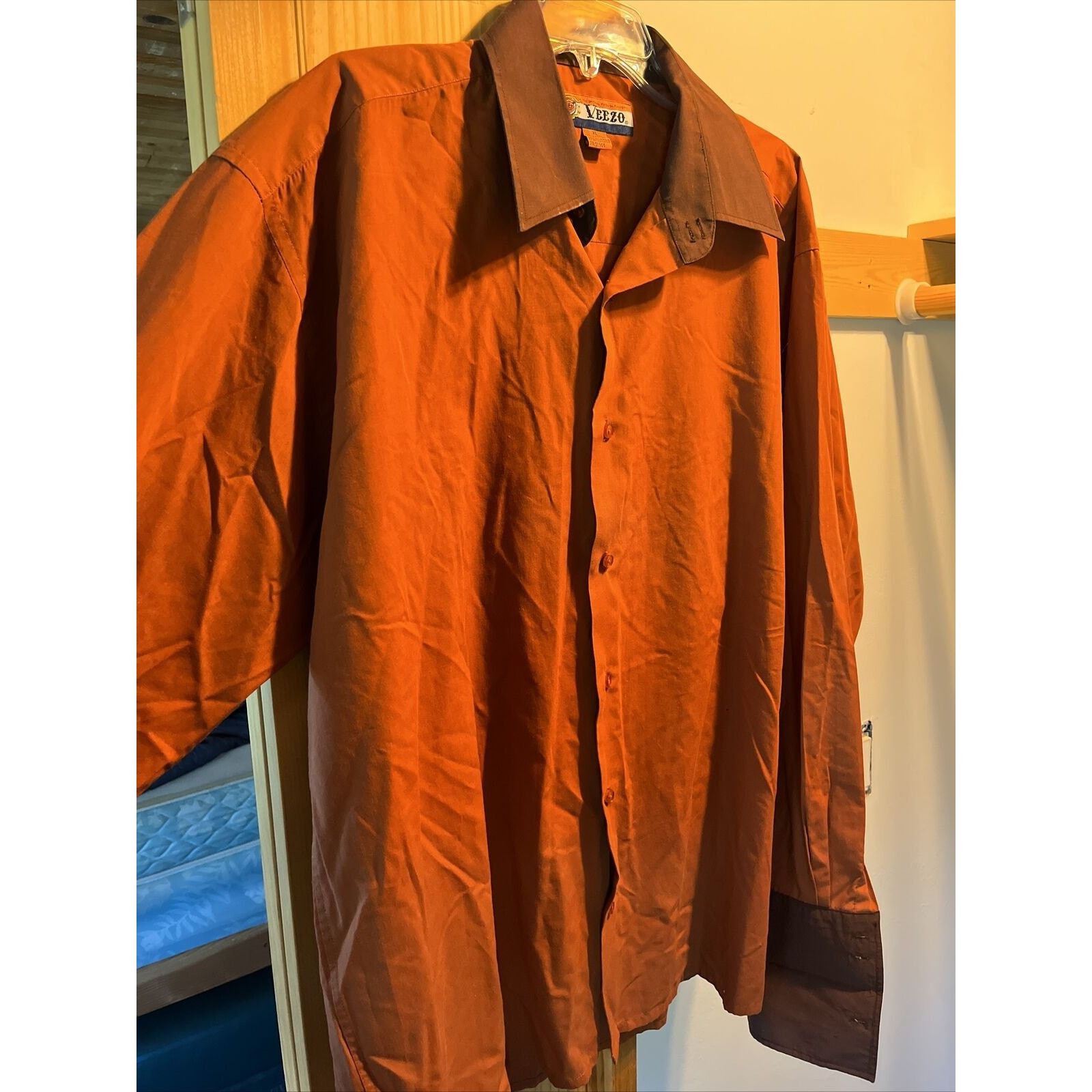 Other Veezo Men’s XL Orange Brown LS Button Polyester Blend Shirt Size US XL / EU 56 / 4 - 5 Thumbnail