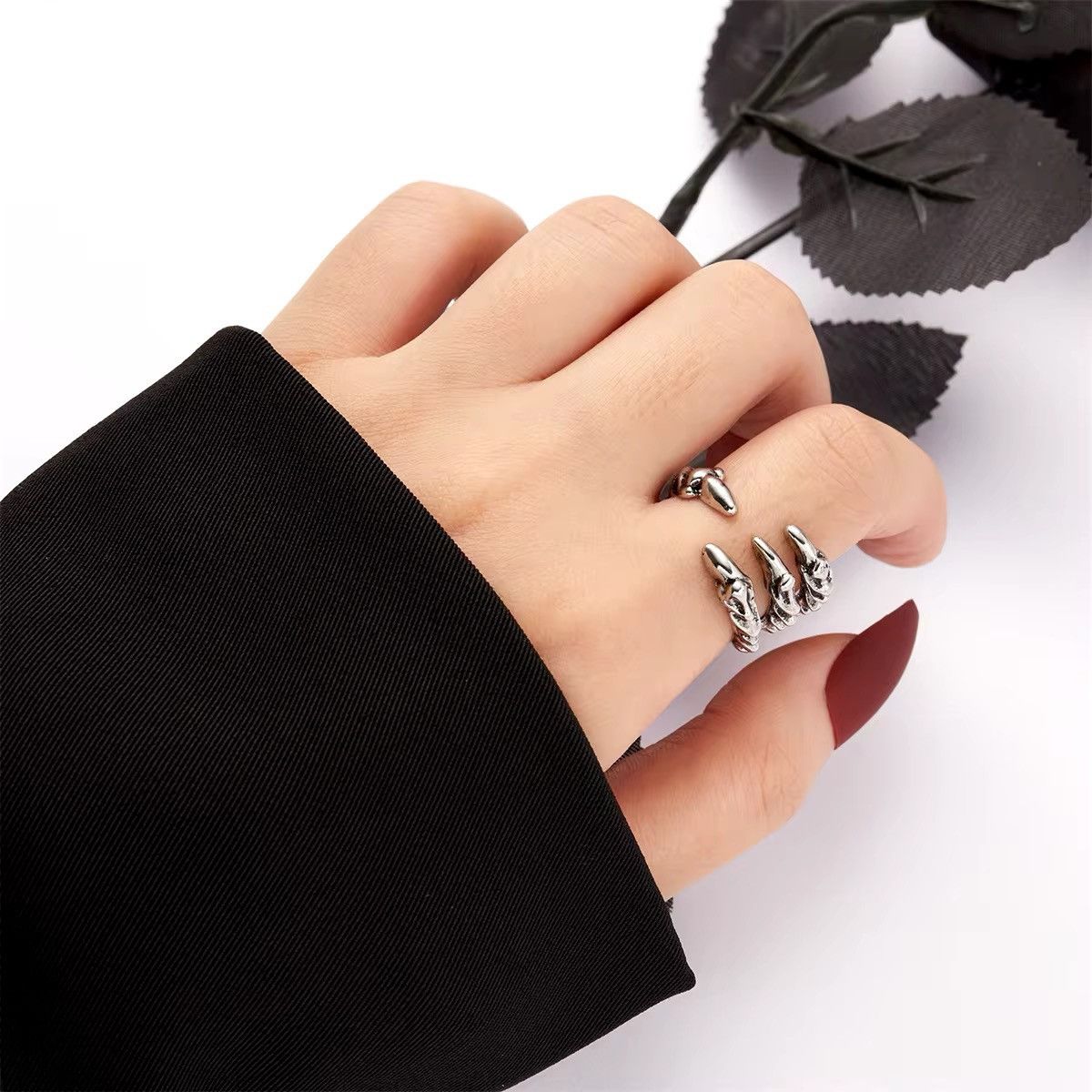 Handmade × Jewelry Gothic Punk Dragon Claw Ring Size ONE SIZE - 1 Thumbnail
