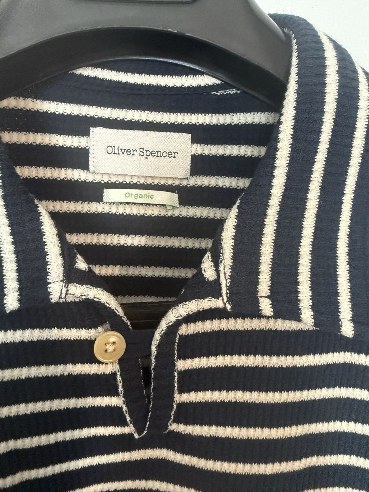 Oliver Spencer Oliver Spencer Navy Striped Textured Knit Polo Size US L / EU 52-54 / 3 - 3 Thumbnail