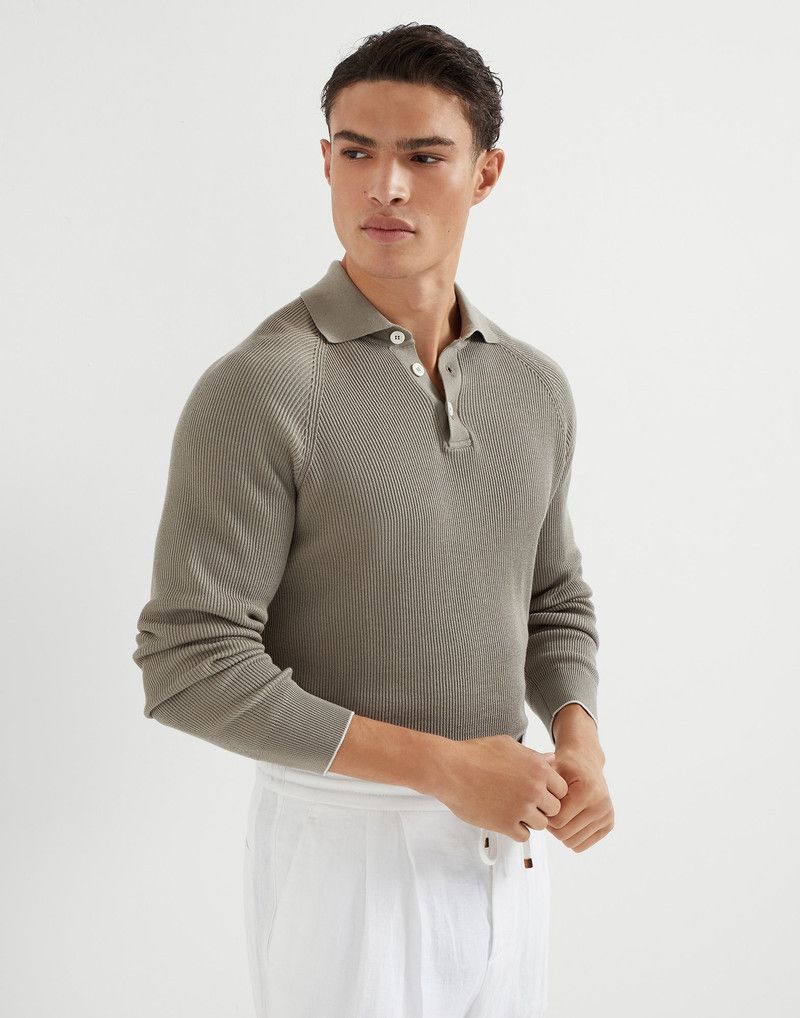 Brunello Cucinelli o1la1rc1a0326 English Rib Knit Polo Sweater in Green Size US L / EU 52-54 / 3 - 4 Thumbnail